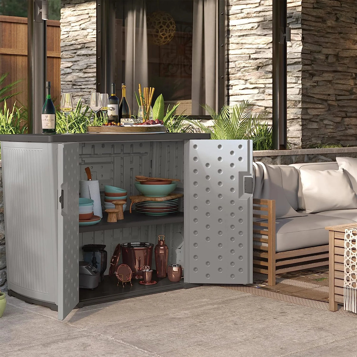 Suncast Backyard Oasis 130 Gallon Outdoor Storage Basic Unit, Dove Gray