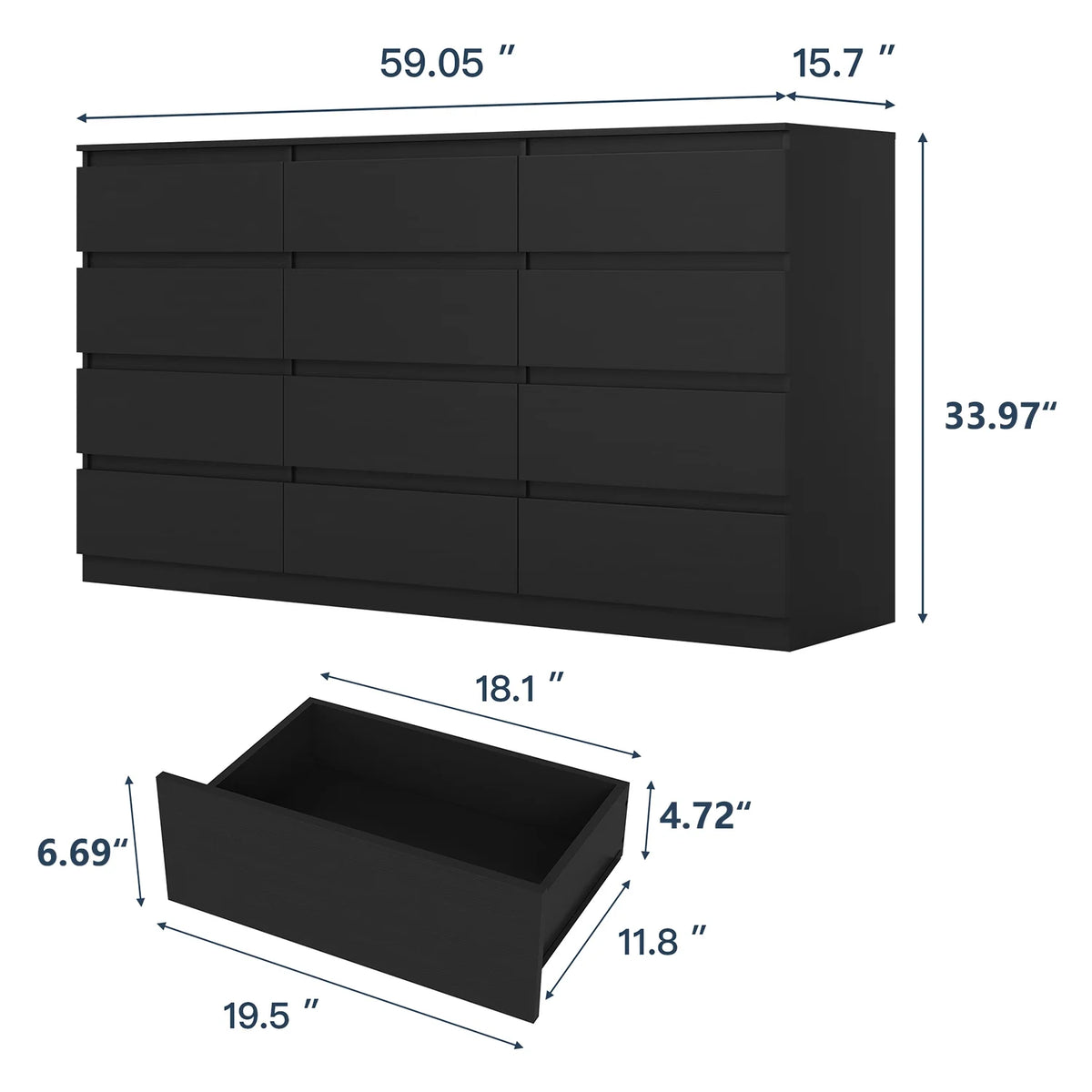 Kadyn White Chest of Drawer, 6 Double Drawer Dresser for Bedroom, Modern Storage Cabinet for Living Room, Dresser