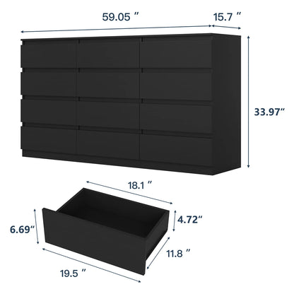Kadyn White Chest of Drawer, 6 Double Drawer Dresser for Bedroom, Modern Storage Cabinet for Living Room, Dresser