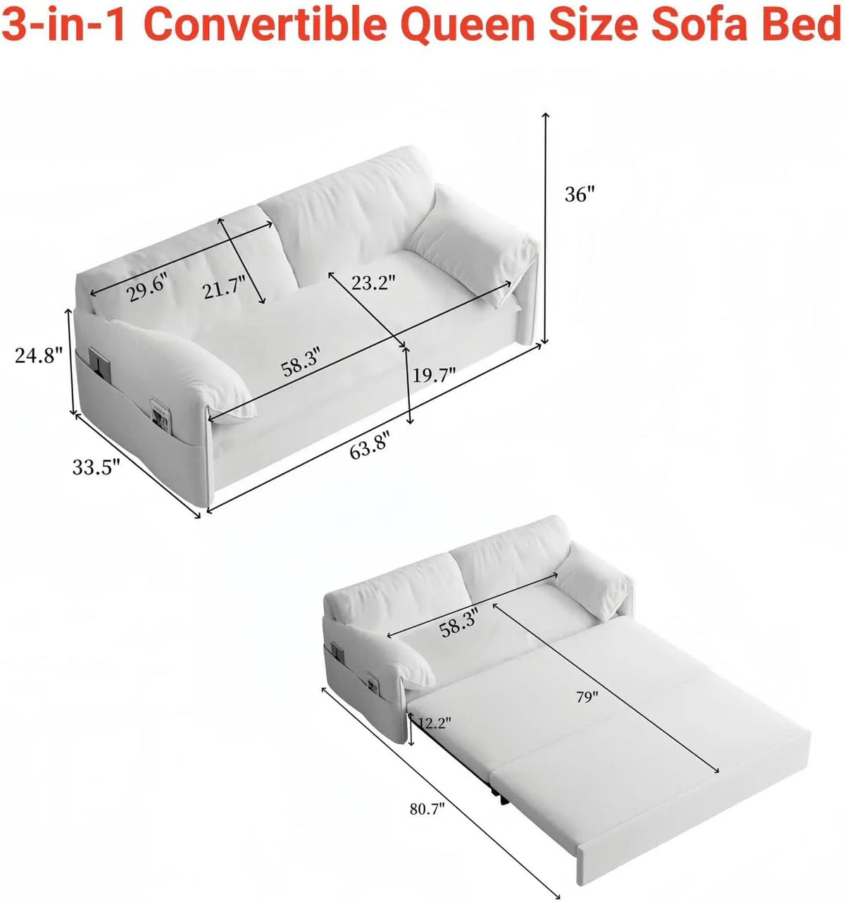 Tabaray 63.8" Futon Sofa Bed Queen Size, Pull Out Bed, 3-in-1 Convertible Sleeper Sofa with Side Pocket, Modern Plush Velvet Futon Couch for Living Room, Small Space, Apartment, Bedroom, Black