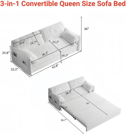Tabaray 63.8" Futon Sofa Bed Queen Size, Pull Out Bed, 3-in-1 Convertible Sleeper Sofa with Side Pocket, Modern Plush Velvet Futon Couch for Living Room, Small Space, Apartment, Bedroom, Black