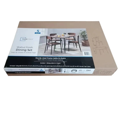 Mainstays 5-Piece Modern Wood & Metal Dining Room Set, Seats 4 for Indoor, Walnut Color