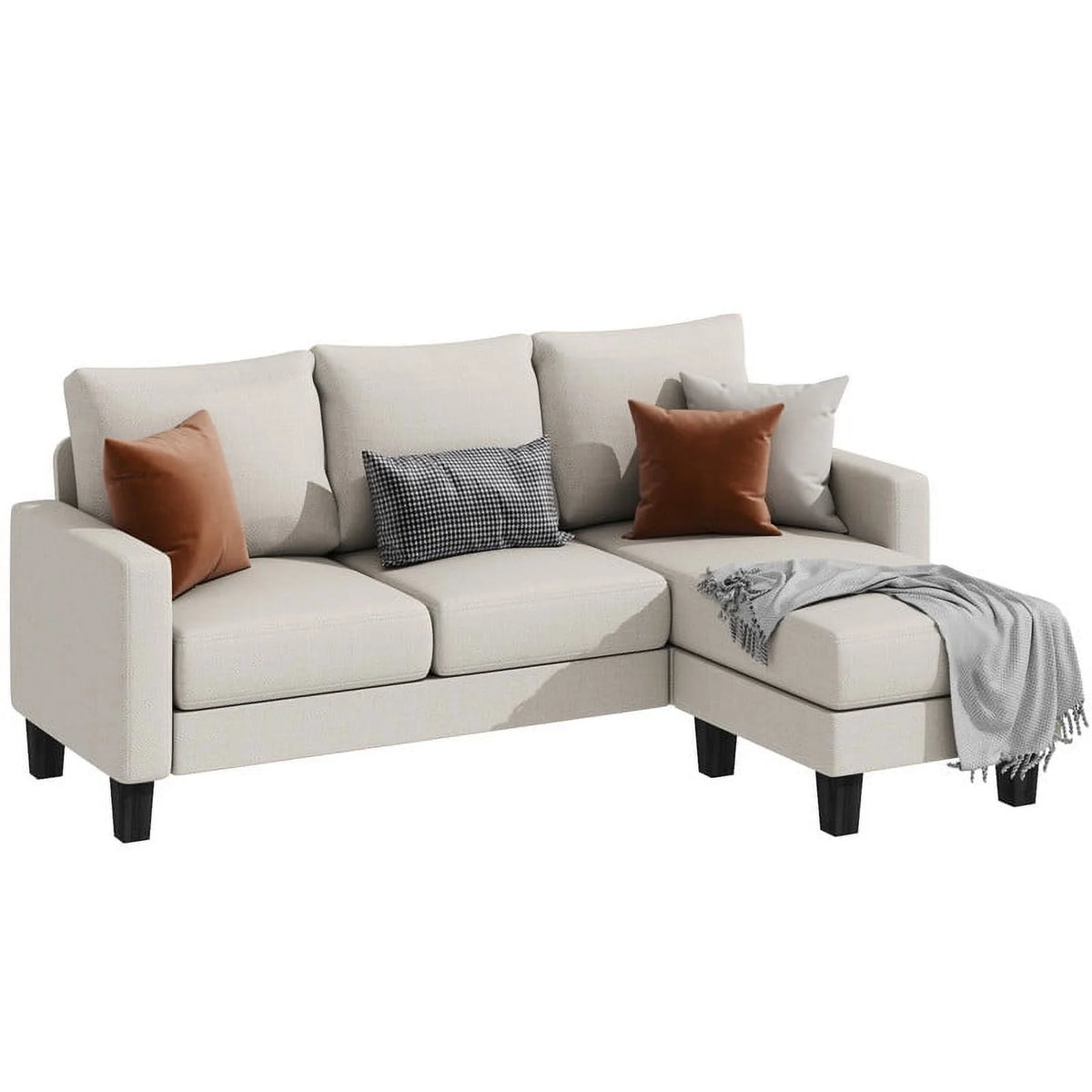 Homall Convertible Sectional Sofa Couch, Modern Linen Fabric L-Shaped Couch 3-Seat Sofa Sectional with Reversible Chaise for Small Living Room, Apartment and Small Space, Dark Gray