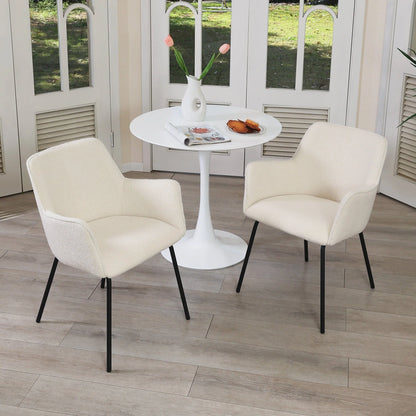Zesthouse Teddy Sherpa Dining Chairs Set of 2, Modern Boucle Fabric Small Accent Armchairs, Leisure Chairs for Living Dining Room, Cream