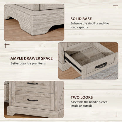 Farmhouse Nightstand Set of 2, 22 inch Side Table with Charging Station for Bedroom, 2PCS, White