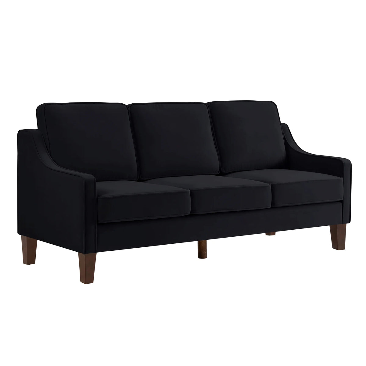 Living Room Sofas Modern 3 Person seat Sofa Couch with Scooped Armrest/Wood legs,Upholstered Velvet 3-seat Sofa with Removable Cushions for Livingroom Bedroom,Black,Comfortable Sofas