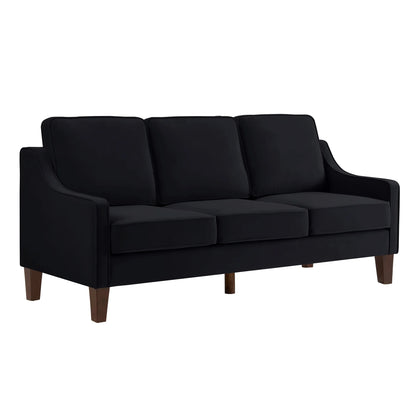 Living Room Sofas Modern 3 Person seat Sofa Couch with Scooped Armrest/Wood legs,Upholstered Velvet 3-seat Sofa with Removable Cushions for Livingroom Bedroom,Black,Comfortable Sofas