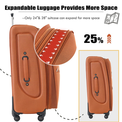EUROCO 3 Piece Softside Luggage Set,Expandable Suitcase Set with TSA Lock and Spinner Wheels,Lightweight Suitcase for Men Women(20",24",28"),Black