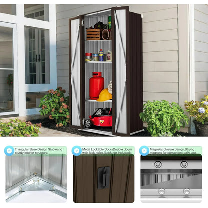 AECOJOY Outdoor Storage Cabinet for Garden & Patio, a Metal Organizer with Doors and Shelves in Gray