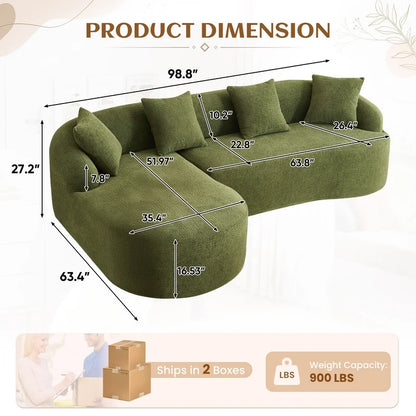 Timbernest 99" Modular Sectional Sofa with Pillows, Chenille L Shaped 3-Seater Couch with Deep Seat, White