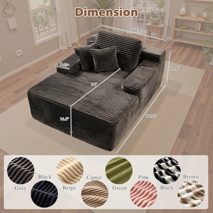 Ovios 67'' Oversized Chaise Lounge Chair Indoor Cloud Plush Corduroy Floor Sofa Bed Deep Seat No Assembly Couch for Living Room, Black
