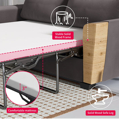Mjkone Queen Pull Out Sofa Bed,Loveseat Sleeper Sofa with Mattress,2-in-1 Convertible Sleeper Couch,Dark Grey