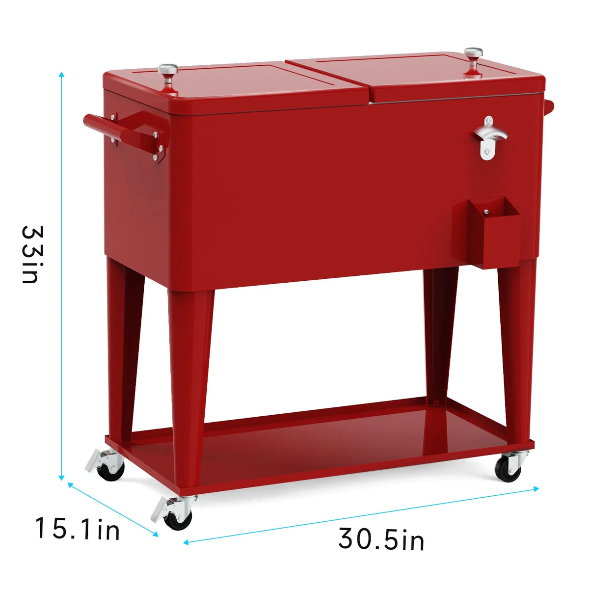 FreeLung 80QT Rolling Cooler Cart with Wheels Ice Chest Outdoor Backyard Coolers on Wheels Silver