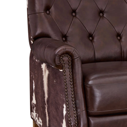 Pioneer Woman Harper Pushback Leather Recliner, Whiskey & Faux Cowhide Upholstery