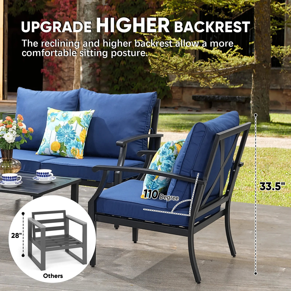 JOYURE 4 pieces Patio Furniture Set w/loveseat,Coffe Table,Outdoor Conversation Metal Sofa with High Back and Thick Cushion,for Backyard,Garden,Beige