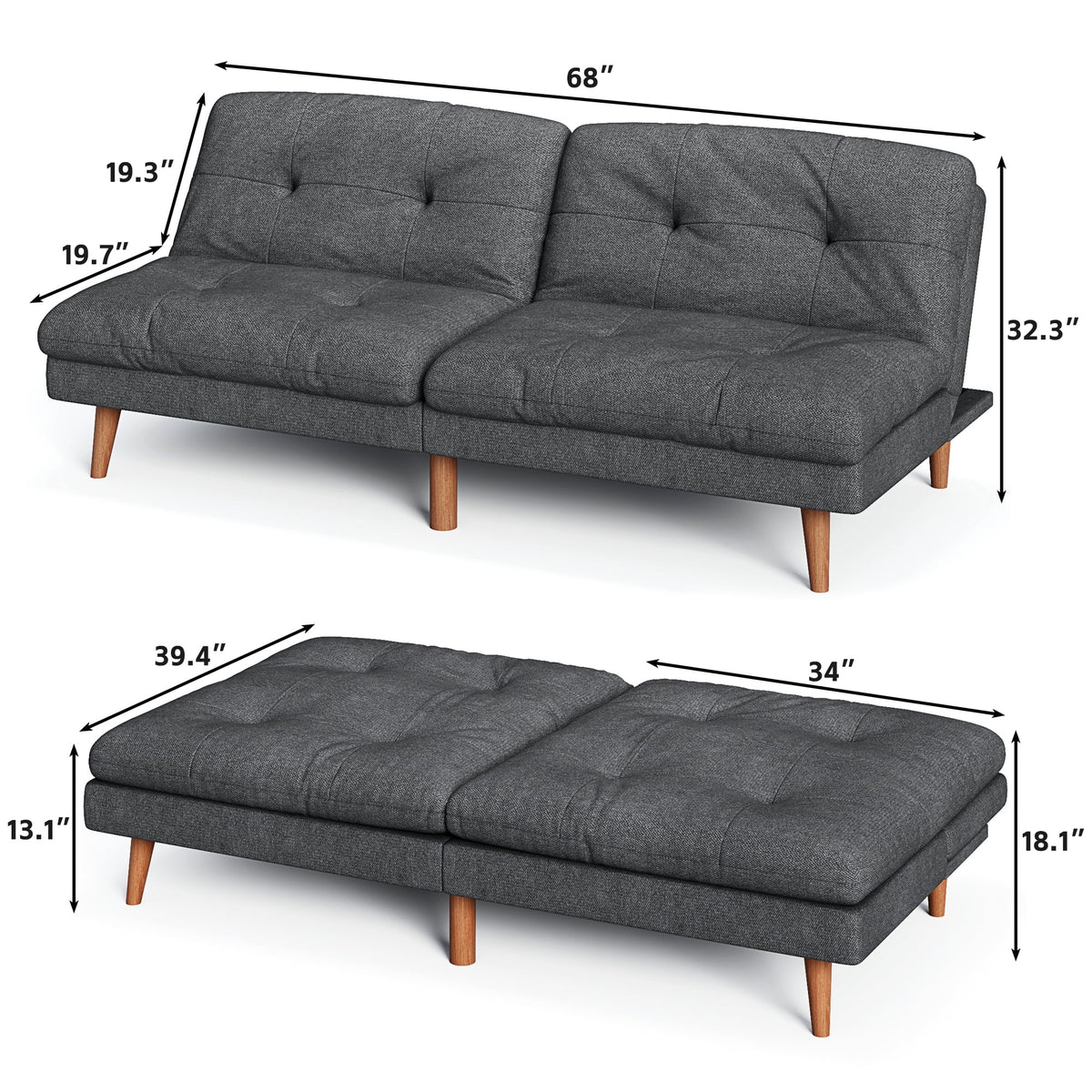 Homall Futon sofa, Two Seat Adjustable Sofa, Corduroy Fabric, Upholstered Sofa, Sofa Changeable into Bed, Leisure Reading and Games, Green