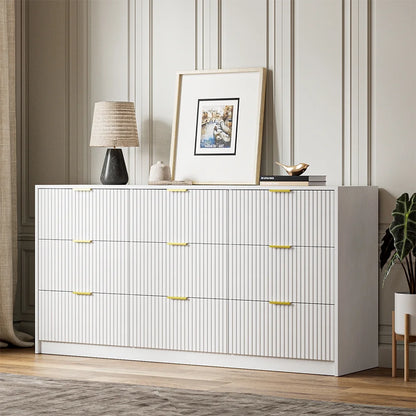 Furniway Fluted Large 9-Drawer Black Dresser