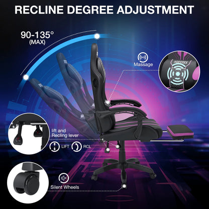 HOFFREE Big and Tall Gaming Chair with Speakers and RGB Lights, Gamer Chair with Footrest, Lumbar Support Height Adjustable 360-Swivel Seat and Headrest for Adults, 400lbs