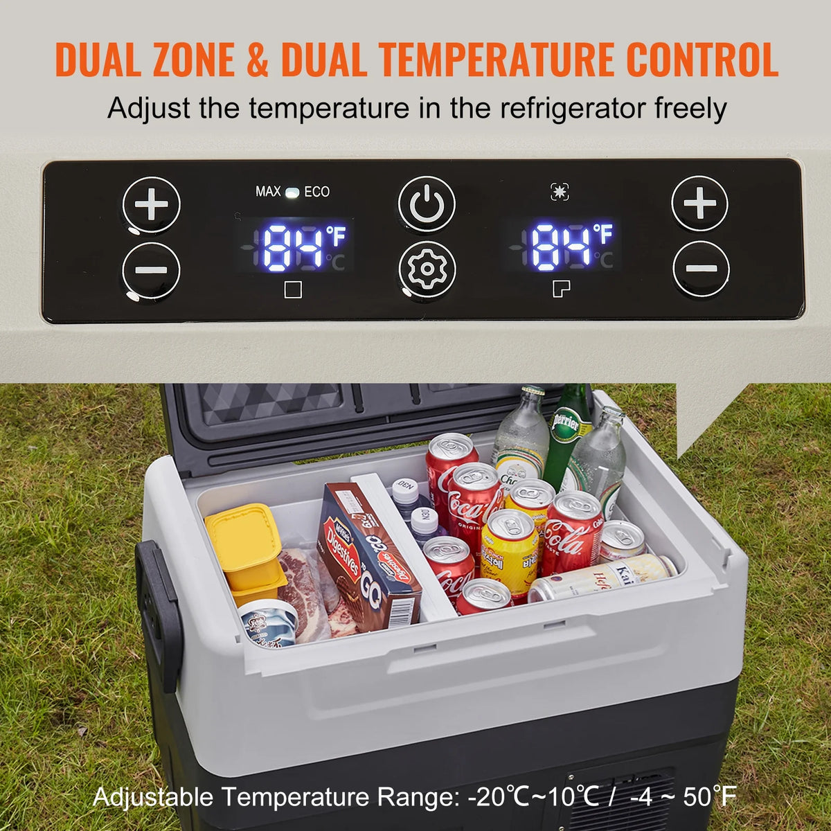 VEVOR 12 Volt Refrigerator, 48QT, Dual Zone Car Fridge Freezer with App Control & Wheels, 12/24V DC & 100-240V AC Electric Compressor Cooler for Car Truck Vehicle RV Boat Outdoor & Home Use