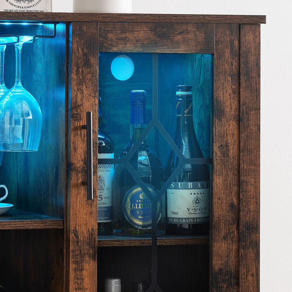 Faitaliicy Wine Bar Cabinet With Led Light Wine And Glass Rack Kitchen Buffet Sideboard Industry Coffee Bar Cabinet Freestanding Liquor Cabinet For Kitchen Dining Room Living Room