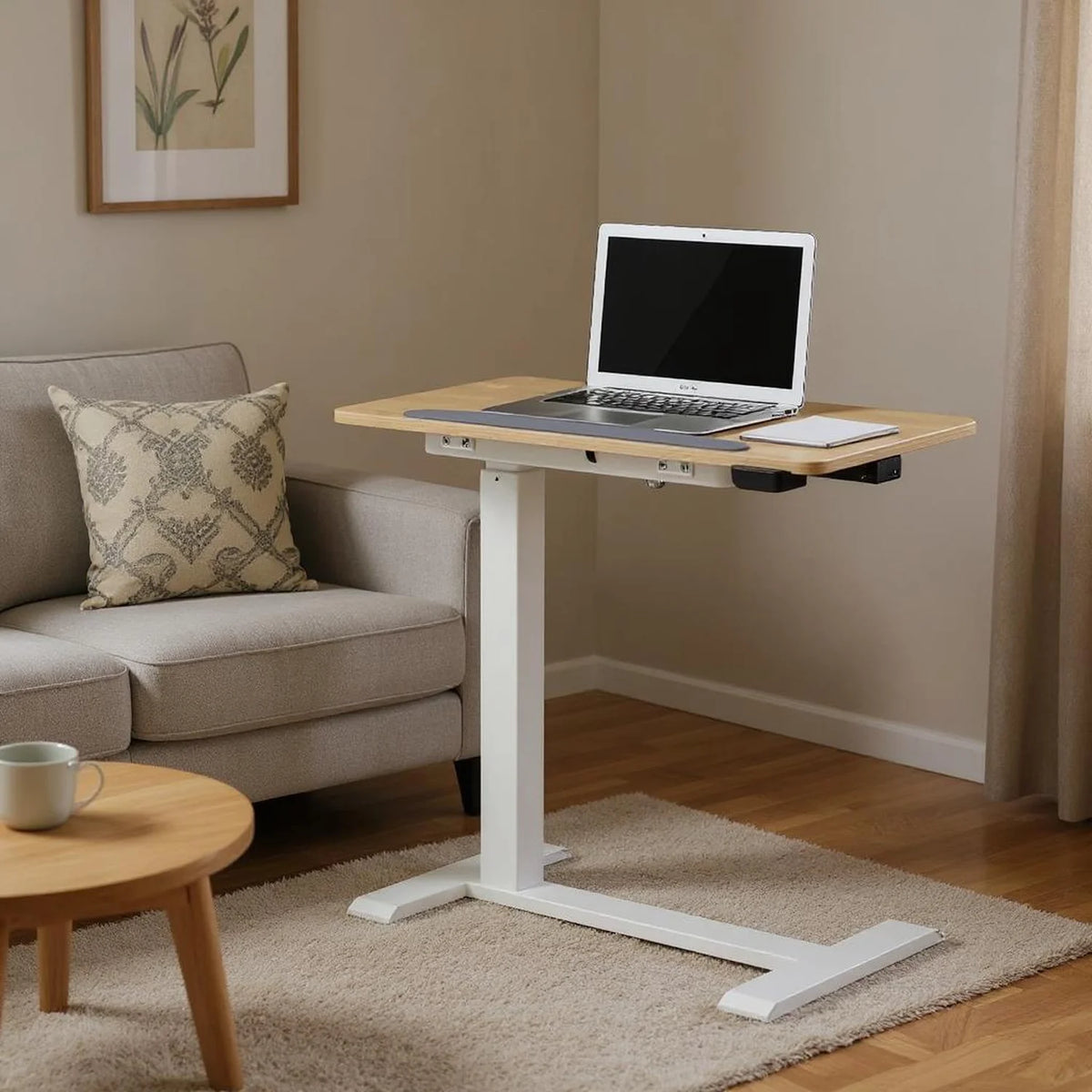 Homy Casa Adjustable Height Lap Desk, Mobile Work Table for Bedside or Sofa, White