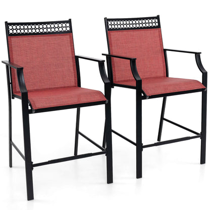 Costway Outdoor Counter Stools Set of 2 with Footrest & Armrests Metal Frame for Backyard Blue