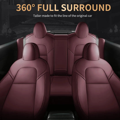 AOMSAZTO Car Seat Cover for Tesla Model Y 2023 2024 - Full Set Customized Faux Leather Seat Covers (Black,5 Seater)