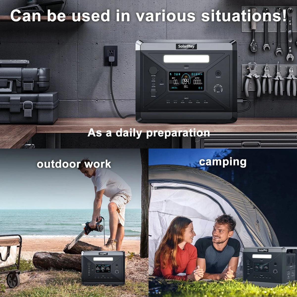 Solarplay 2400W(4800W Peak) Solar Generator, with 400W Solar Panel,2160Wh Portable LiFePO4 Battery Power Station for Camping Home Backup RV