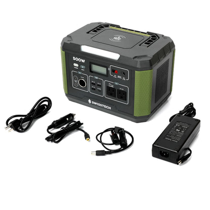 Swiss Tech 500W portable power station 519Wh solar compatible battery for outdoor & emergency use