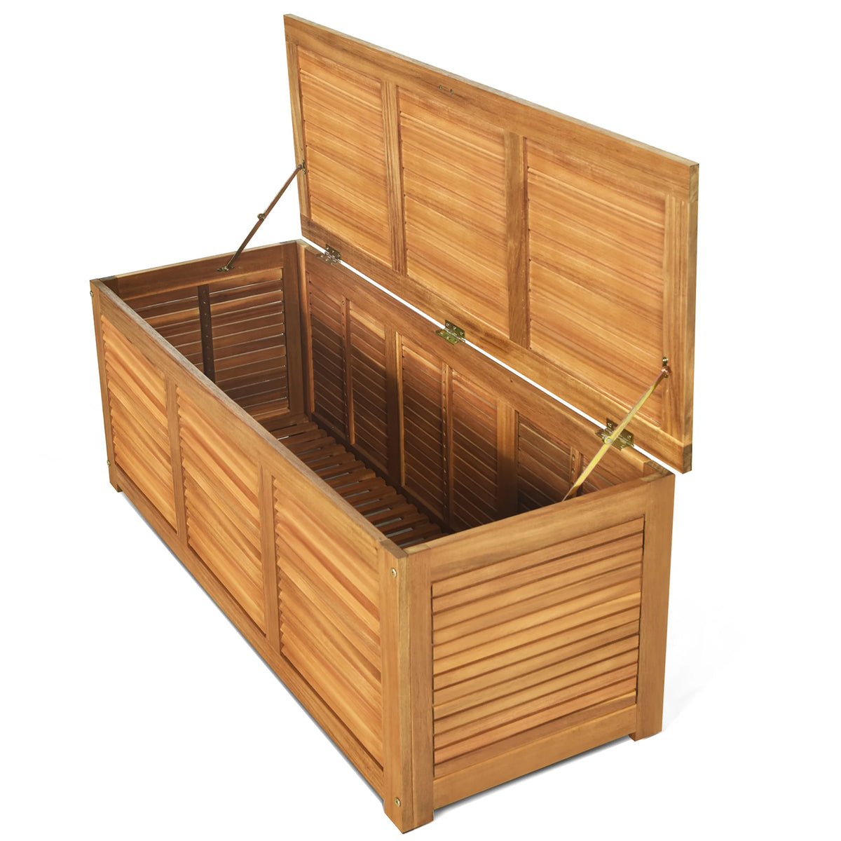 Gymax Acacia Wood Deck Box 46 Gallon Garden Backyard Storage Bench Container