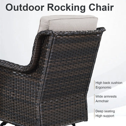 POCASSY Patio Swivel Chairs, Outdoor Wicker Swivel Glider Rocking Chairs with High Back and Thick Cushions for Porch Deck - Set of 2, Beige