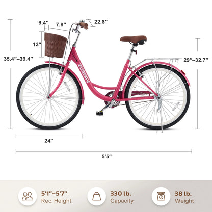 Viribus Women's Comfort Bike 24 inch Beach & City Cruiser Bicycle with Basket Rack White