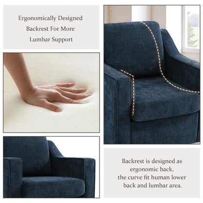 Swivel Accent Chair for Living Room, Modern Upholstered Barrel Arm Chair with Plump Back Pillow, Comfy Club Sofa Reading Chair for Adults (Chenille Navy, Set of 1)