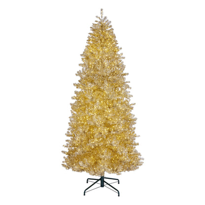 National Tree Company Pre-Lit Artificial Christmas Tree, Platinum, Tinsel, 1250 Warm White LED Rice Lights, Includes Stand, 7.5 Feet