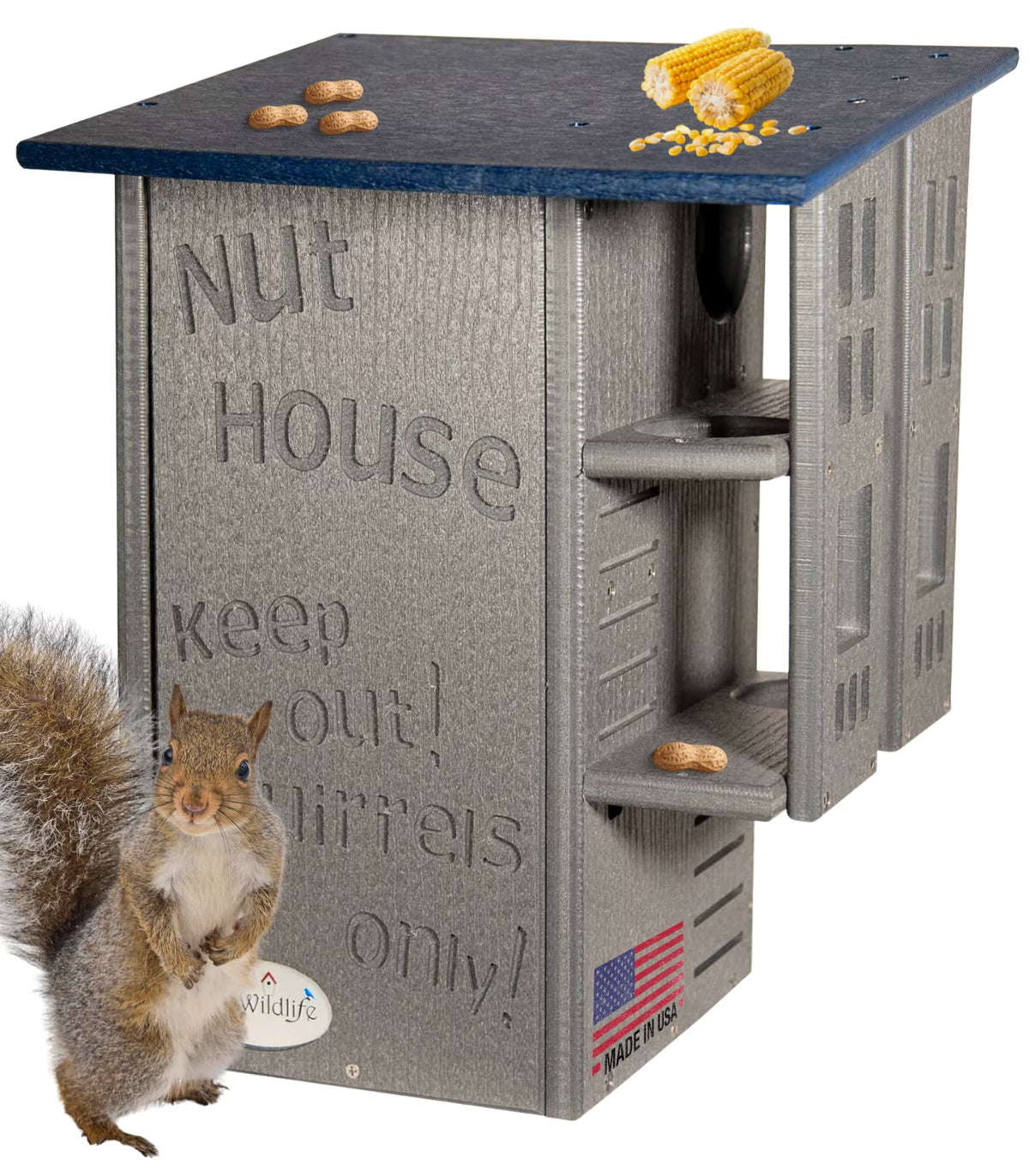 JCs Wildlife Ultimate Squirrel House Nesting Box (Blue/Gray) - A Perfect Home for Squirrels!