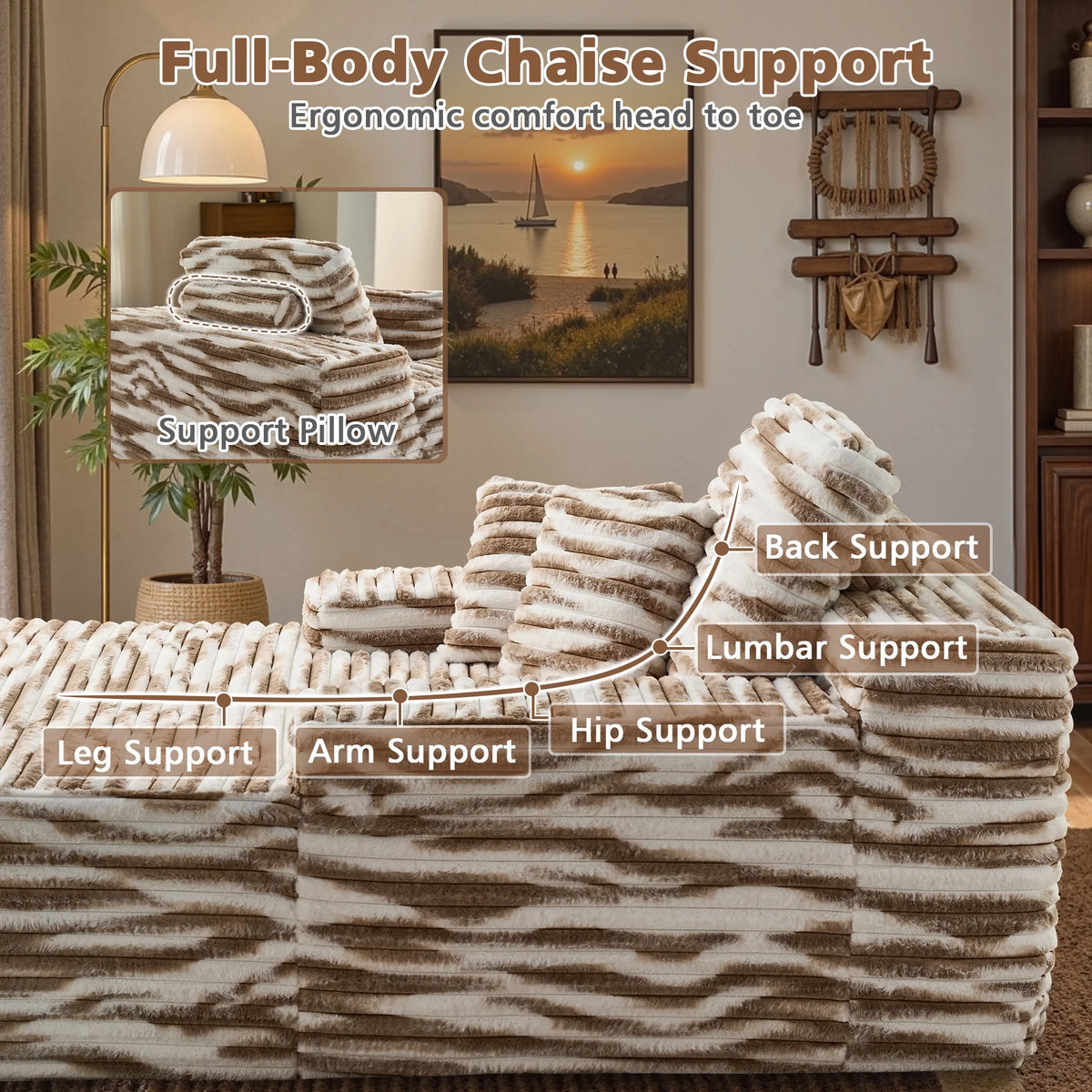 Ovios 67'' Oversized Chaise Lounge Chair Indoor Cloud Plush Corduroy Floor Sofa Bed Deep Seat No Assembly Couch for Living Room, Black