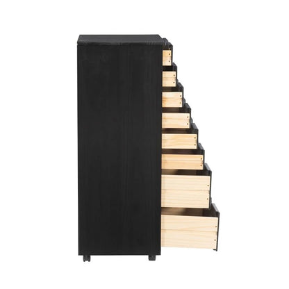 Linon Callie Eight Drawer Rolling Storage Cart in Natural Stained Wood