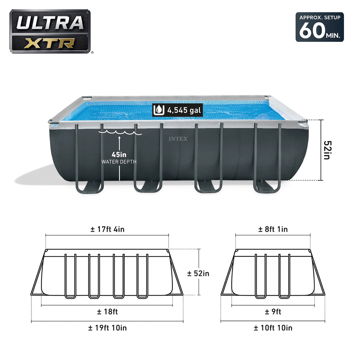 Intex 18Ft x 52In Ultra XTR Rectangular Frame Swimming Pool Kit with Canopy