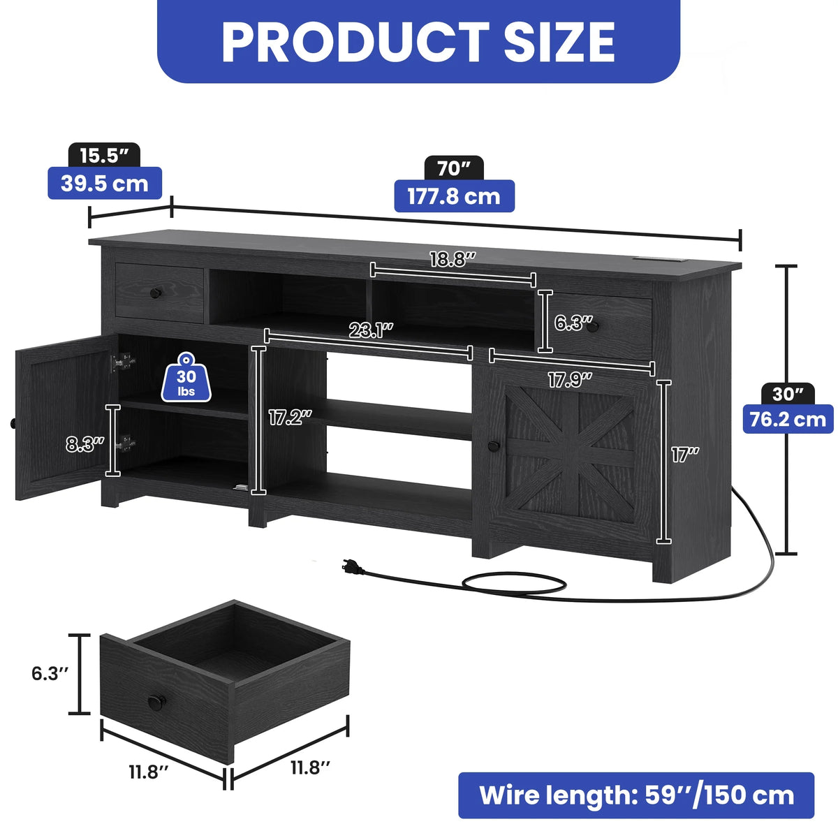 Uforic Farmhouse TV Stand for 75/80 Inch TV, Rustic Entertainment Center with Power Outlet, Storage Drawers, TV Console for Living Room, Oak