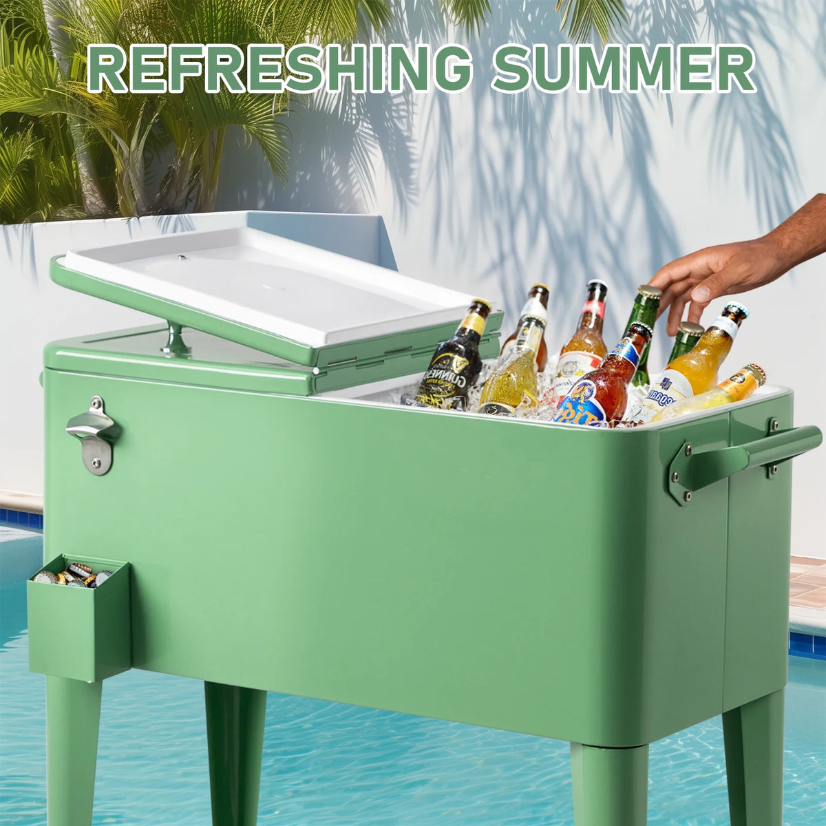 Ktaxon 80 Qt Rolling Ice Chest Cooler Cart Outdoor Trolley with Storage Shelf, Bottle Opener & Cap Collector for 48 Hour Cold Drinks,Lemon Yellow