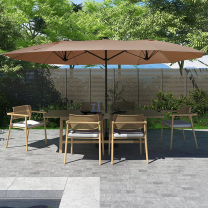 Mondawe 15ft Patio Umbrella, Large Double-Sided Solar LED Outdoor Umbrella with Fiberglass Ribs and Base for Deck Pool, Navy Blue