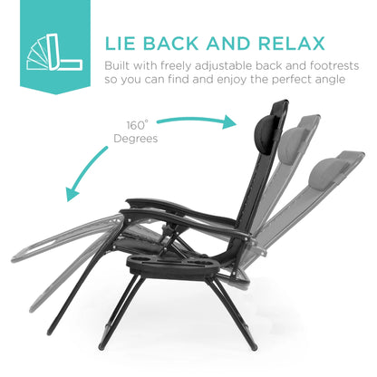 Best Choice Products Set of 2 Zero Gravity Lounge Chair Recliners for Patio, Pool w/ Cup Holder Tray - Gray