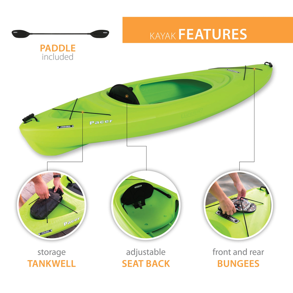 Lifetime Pacer 8 ft. Sit-Inside Kayak, Green (91032)