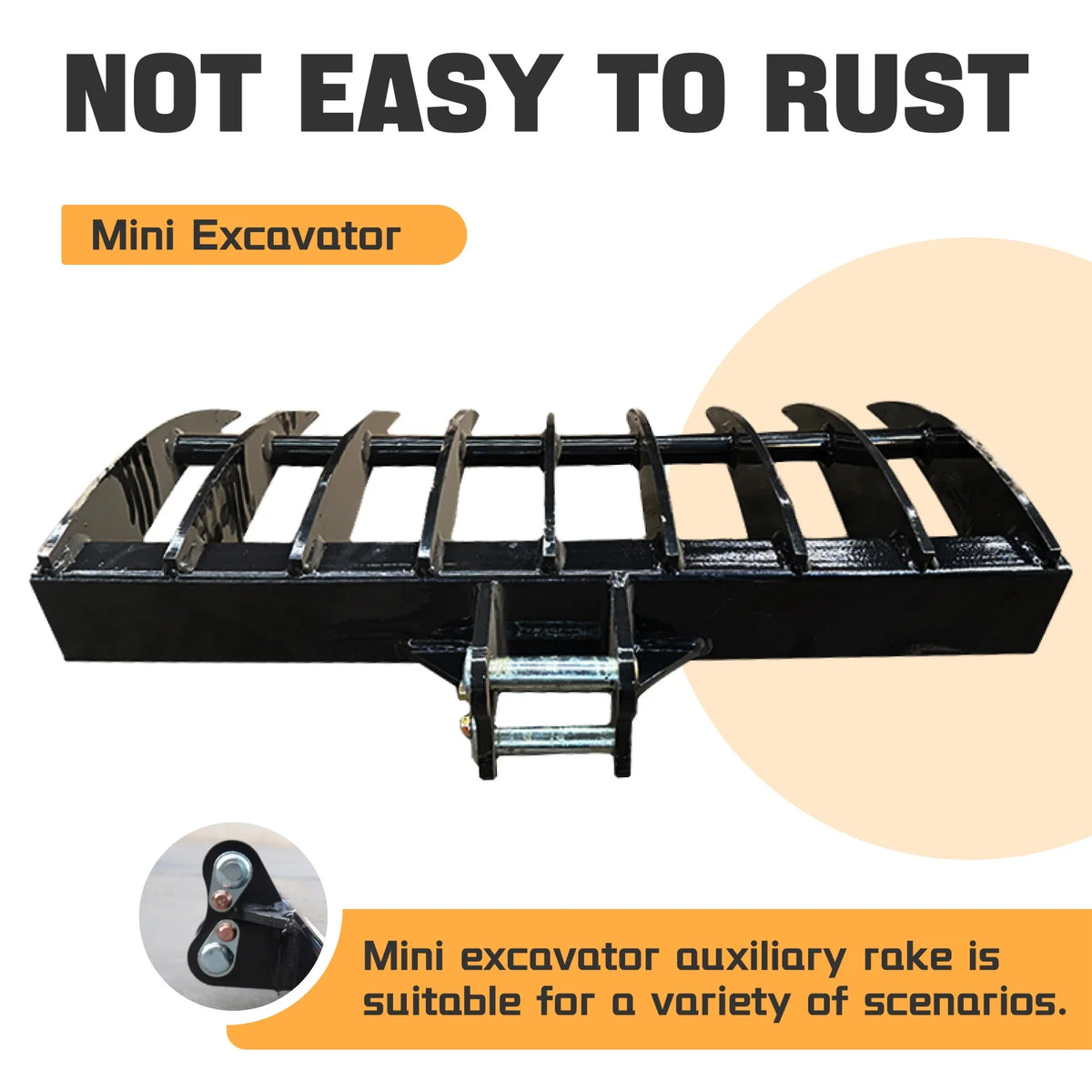 MachPro Mini Excavator Rake, 31'' Mini Excavator Attachments, 9 Tooth Wide Backhoe Digger Accessories Rake Use for Land Clearing, Debris Removing