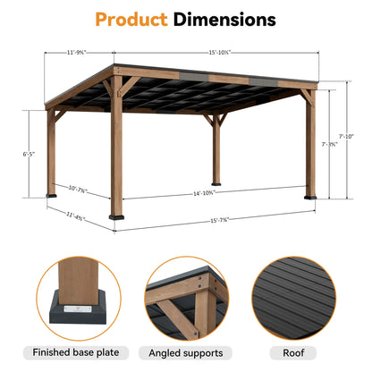 Modern Shade Supreme Cedar Wood Gazebo 12' x 16' with Hardtop Slope Roof, Wooden Grill Gazebo with Durable and Rot-Resistant, Supports Snow Loads and High Wind Speeds