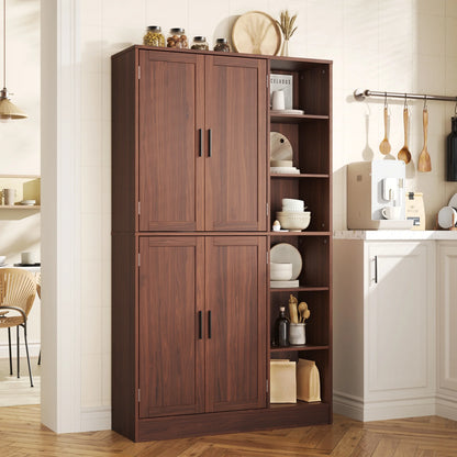 63" Tall Kitchen Pantry, Kitchen Pantry Cabinet with 4 Doors and Adjustable Shelves, Storage Cabinet for Dining Room, Laundry Room, Oak