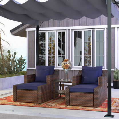 Outsunny 5 Piece Patio Furniture Set, All Weather PE Rattan Conversation Chair & Ottoman Set w/ Table, Cushions & Pillows Included, Beige