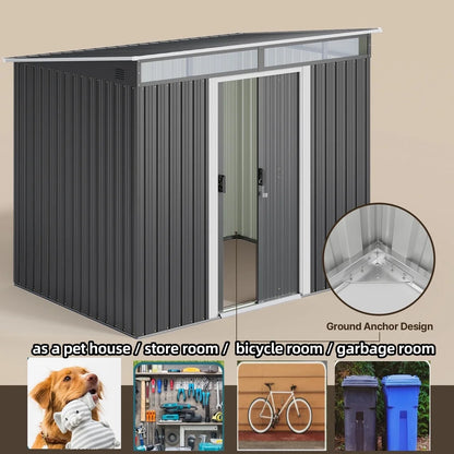 Aiho 8x6 FT Metal Storage Shed, Sheds & Outdoor Storage with Sliding Doors, Galvanized Steel Garden Shed for Bike Storage, Tool Storag - Gray