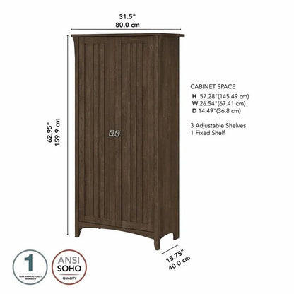 Bowery Hill Farmhouse Engineered Wood Tall Storage Cabinet with Doors in Black