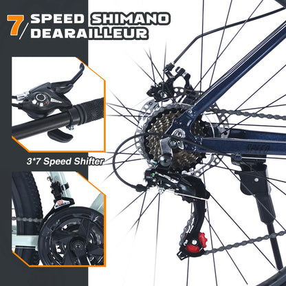 27.5" MTB Mountain Bike for Men - 21-Speed Aluminum Alloy Frame, Front Suspension, Double Disc Brakes | Adult All-Terrain Bicycle